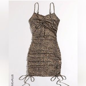 Drawstring Ruched Leopard Dress